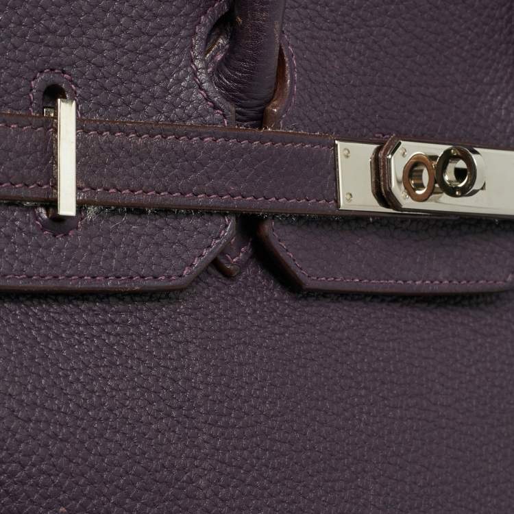 Pre Owned Hermes Raisin Togo Leather Palladium Finish Birkin 35 Bag