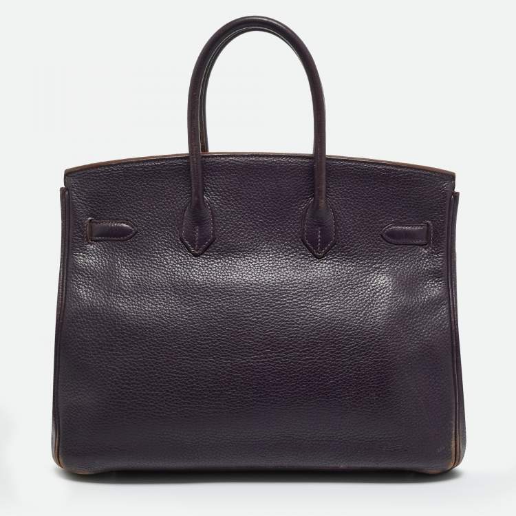 Pre Owned Hermes Raisin Togo Leather Palladium Finish Birkin 35 Bag