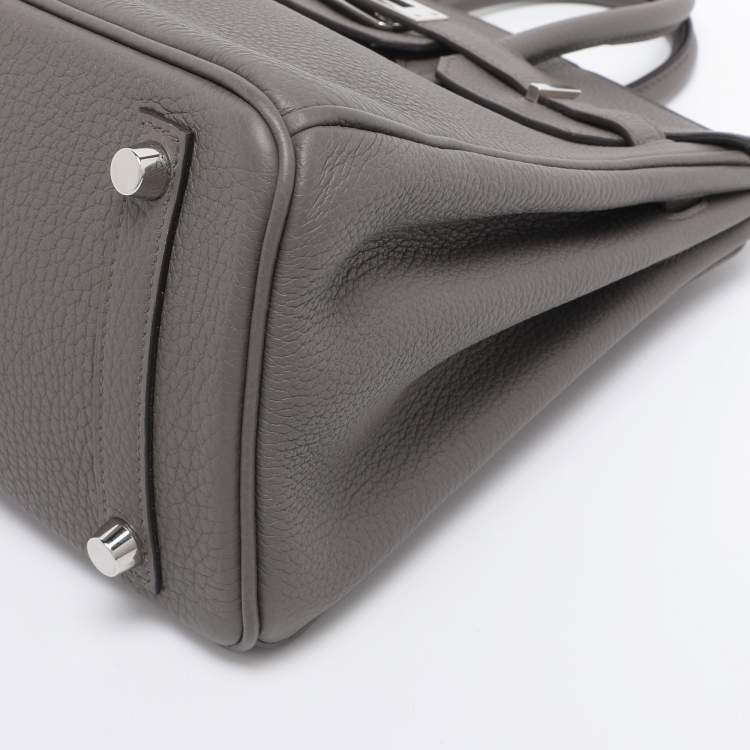 Pre Owned Hermès Grey Clemence Leather Palladium Finish Birkin 25 Bag