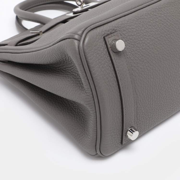 Pre Owned Hermès Grey Clemence Leather Palladium Finish Birkin 25 Bag