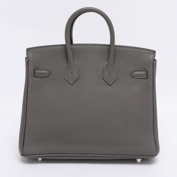 Pre Owned Hermès Grey Clemence Leather Palladium Finish Birkin 25 Bag