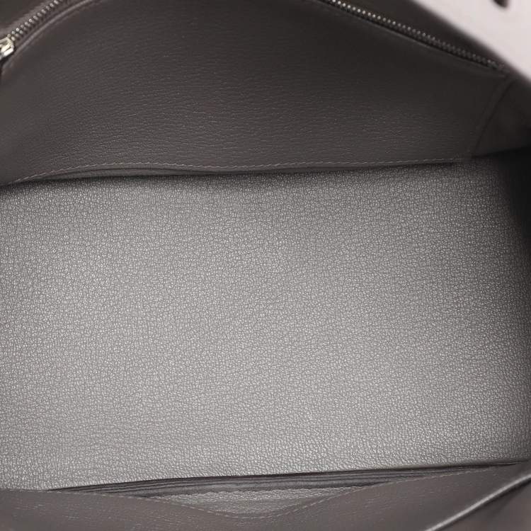 Pre Owned Hermès Grey Clemence Leather Palladium Finish Birkin 25 Bag