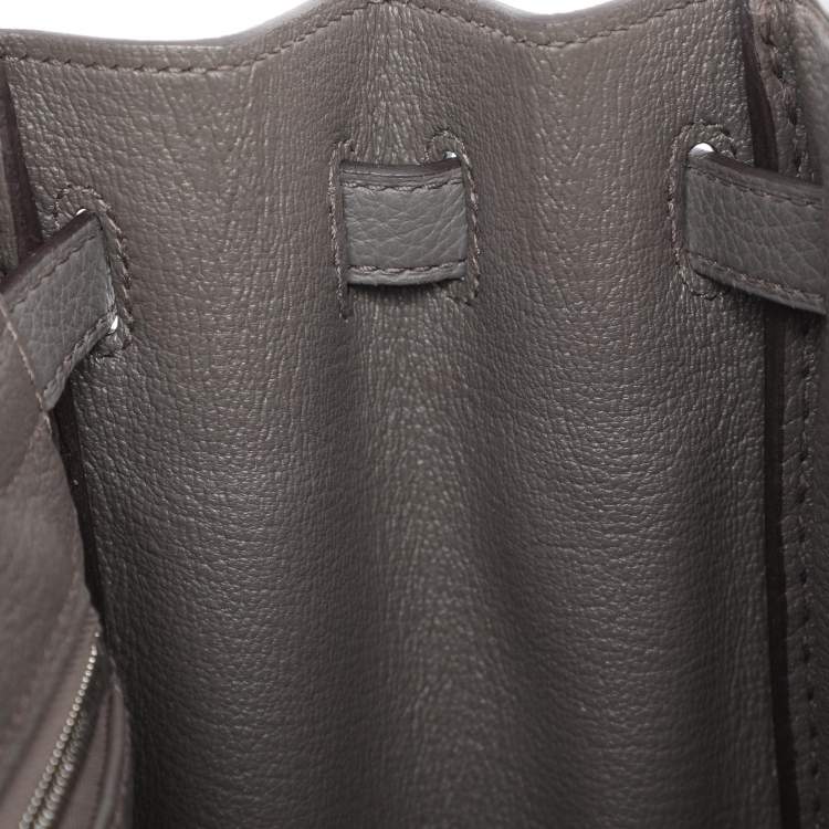 Pre Owned Hermès Grey Clemence Leather Palladium Finish Birkin 25 Bag