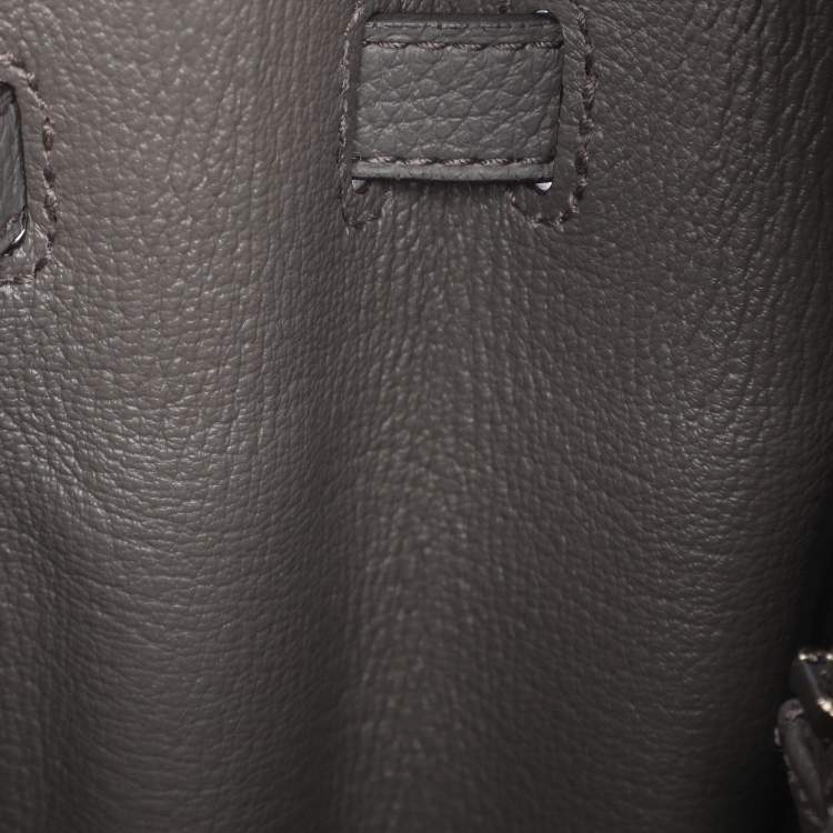 Pre Owned Hermès Grey Clemence Leather Palladium Finish Birkin 25 Bag