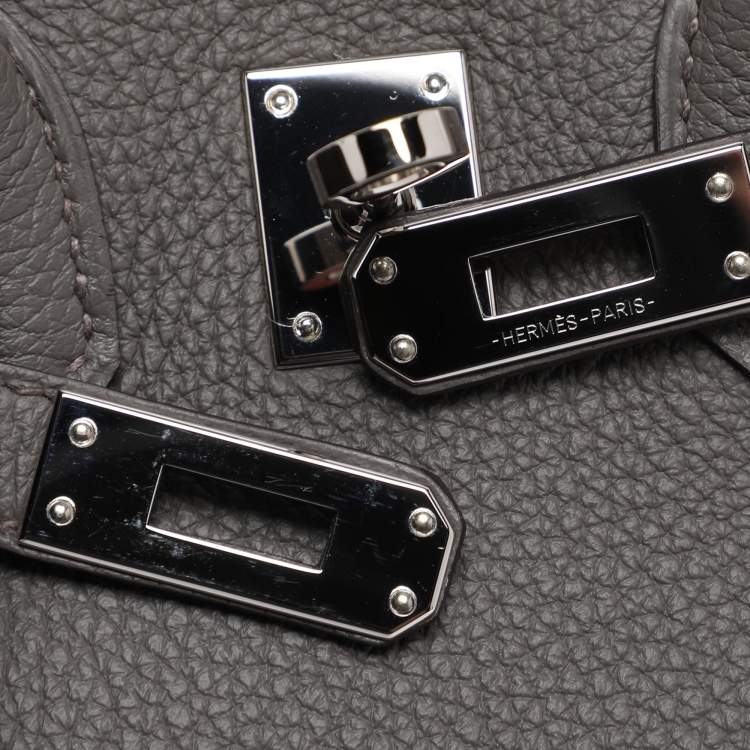 Pre Owned Hermès Grey Clemence Leather Palladium Finish Birkin 25 Bag