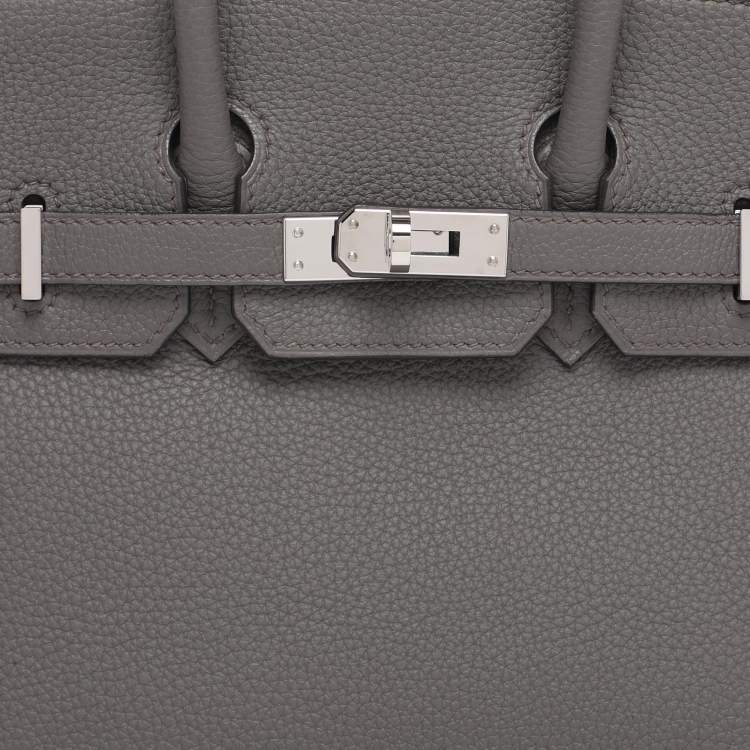 Pre Owned Hermès Grey Clemence Leather Palladium Finish Birkin 25 Bag
