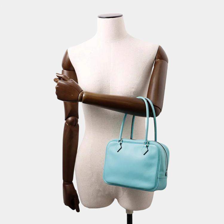 Pre Owned Hermes Plume Mini Blue Atoll Swift Leather Tote Bag