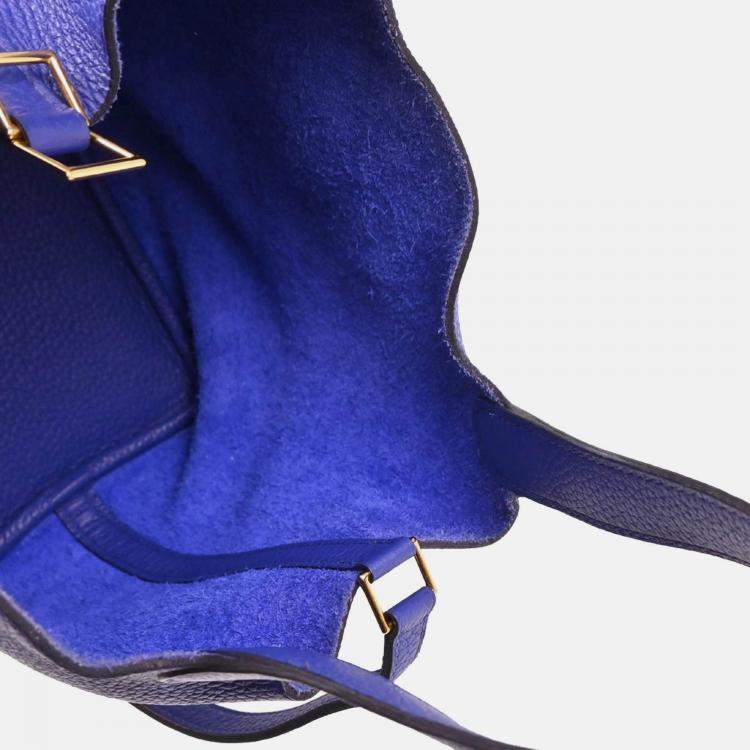 Pre Owned Hermes Picotin Lock 18 PM Blue Electric Taurillon Clemence Leather Shoulder Bag