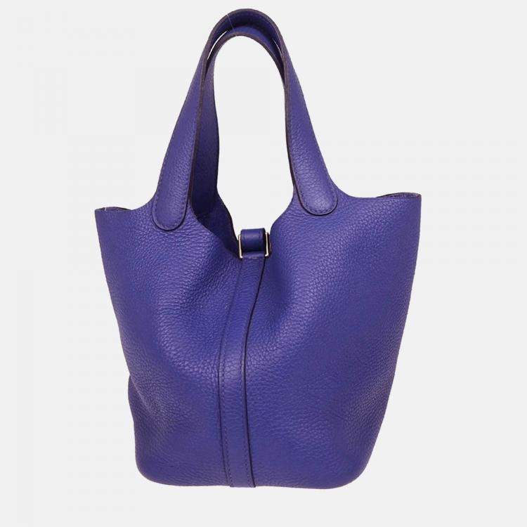 Pre Owned Hermes Picotin Lock 18 PM Blue Electric Taurillon Clemence Leather Shoulder Bag