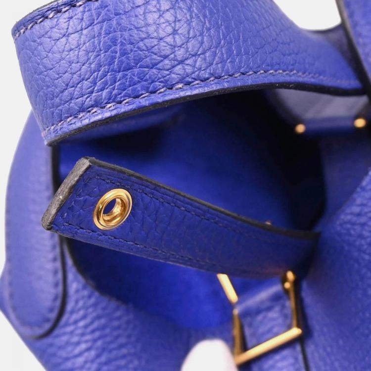 Pre Owned Hermes Picotin Lock 18 PM Blue Electric Taurillon Clemence Leather Shoulder Bag