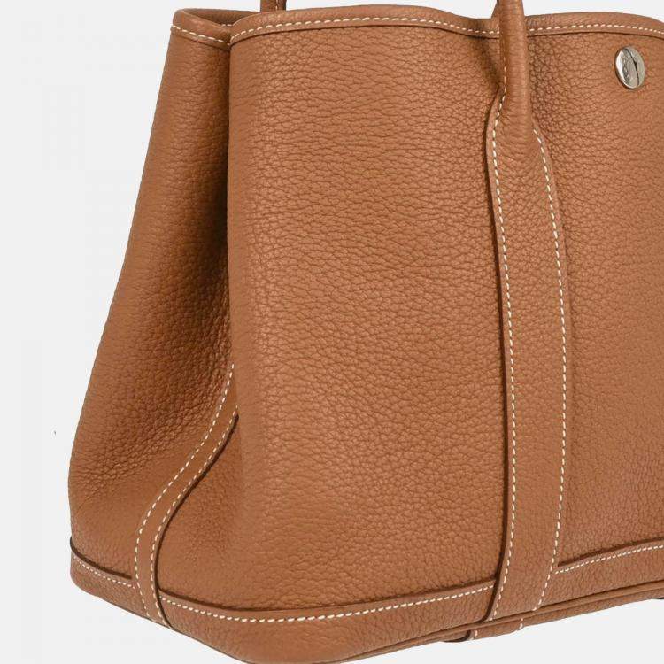 Pre Owned Hermes Garden Party 30 TPM Gold Negonda Leather Tote Bag