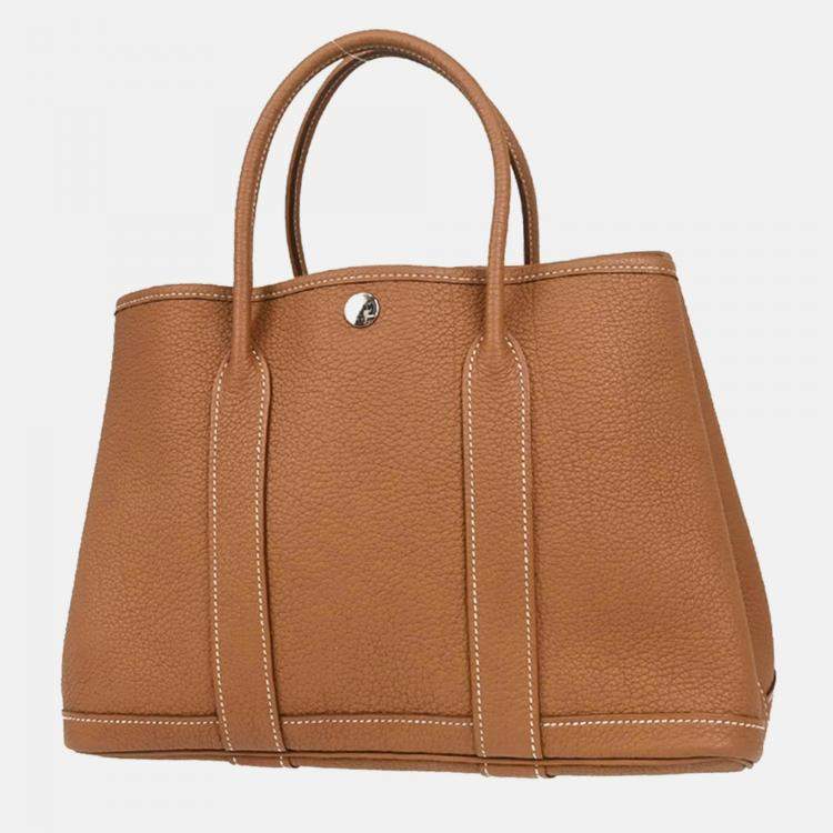 Pre Owned Hermes Garden Party 30 TPM Gold Negonda Leather Tote Bag
