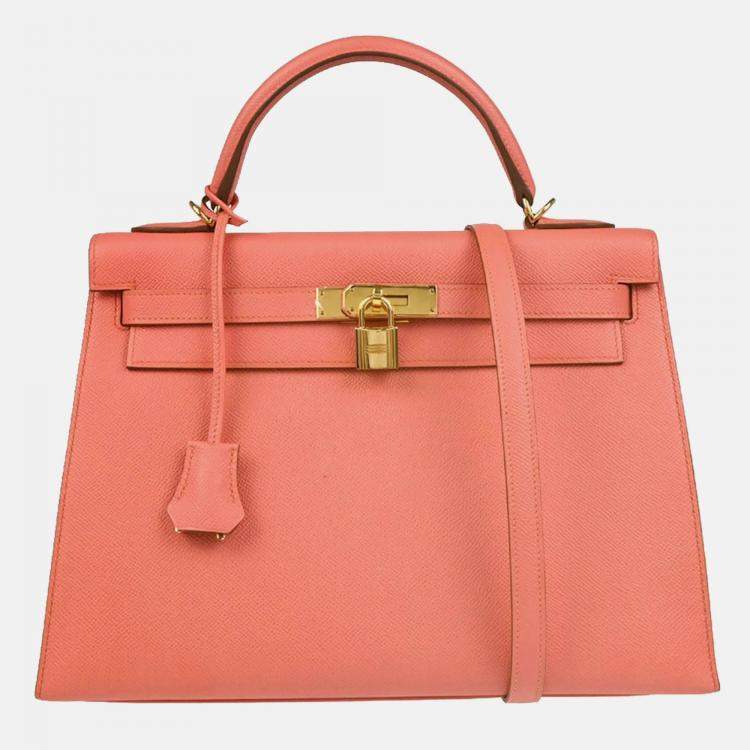 Pre Owned Hermes Kelly 32 Sellier Rouge Pivoine Epsom Leather Shoulder Bag