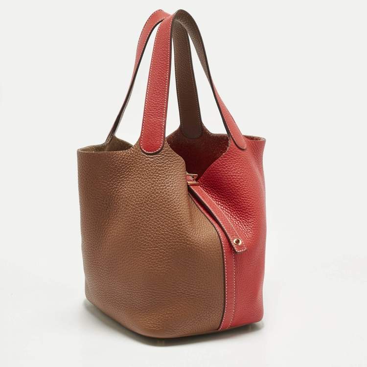 Pre Owned Hermes Gold/Rouge de Coeur Taurillon Clemence Leather Picotin Lock 22 Bag