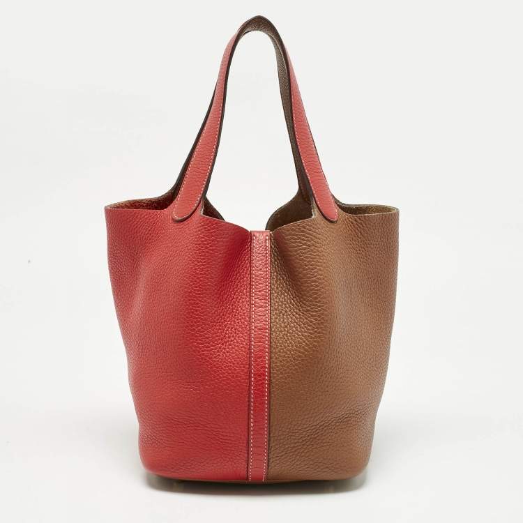 Pre Owned Hermes Gold/Rouge de Coeur Taurillon Clemence Leather Picotin Lock 22 Bag