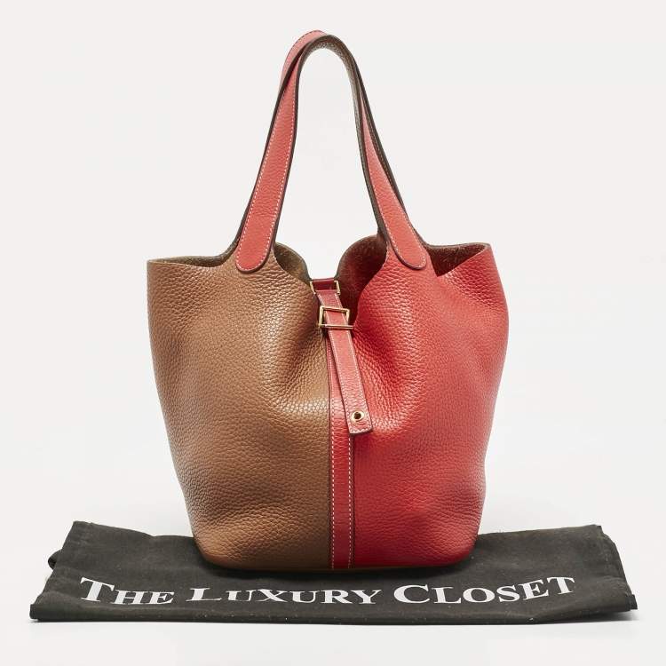 Pre Owned Hermes Gold/Rouge de Coeur Taurillon Clemence Leather Picotin Lock 22 Bag