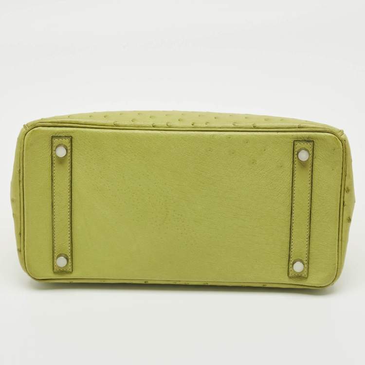 Pre Owned Hermes Vert Anis Ostrich Palladium Finish Birkin 30 Bag
