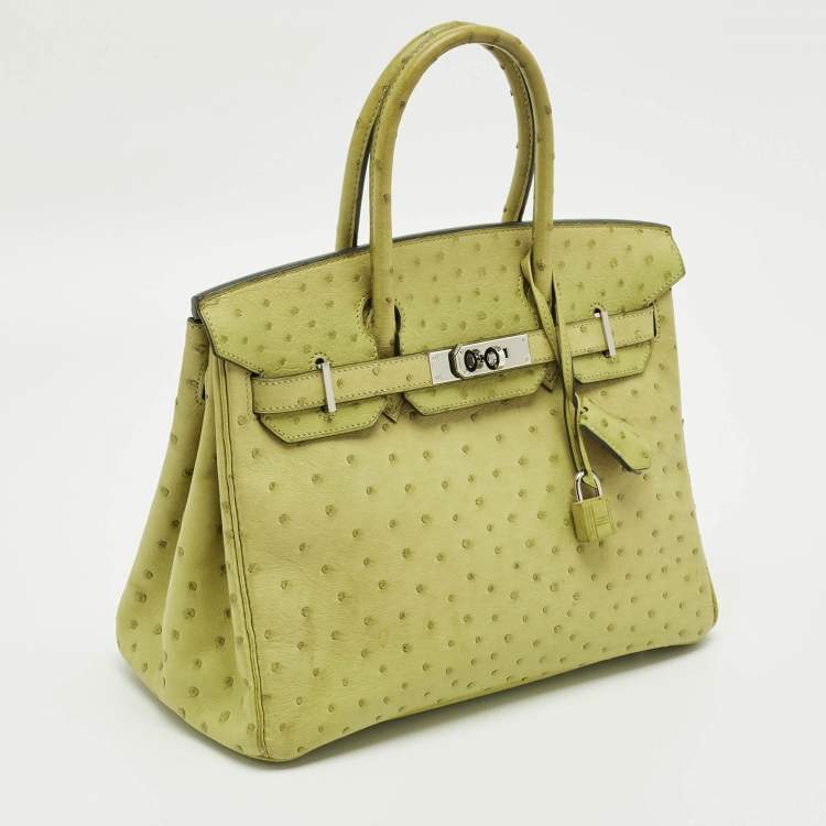 Pre Owned Hermes Vert Anis Ostrich Palladium Finish Birkin 30 Bag