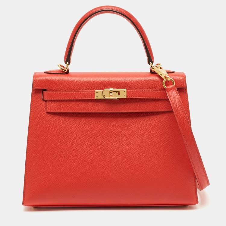 Pre Owned Hermes Rouge de Coeur Epsom Leather Gold Finish Kelly Sellier 25 Bag
