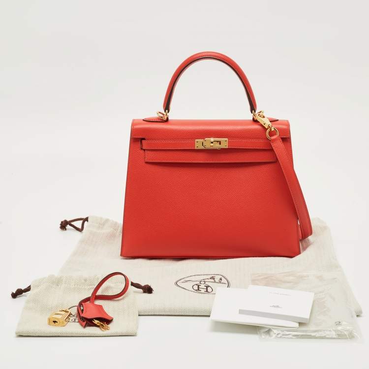 Pre Owned Hermes Rouge de Coeur Epsom Leather Gold Finish Kelly Sellier 25 Bag
