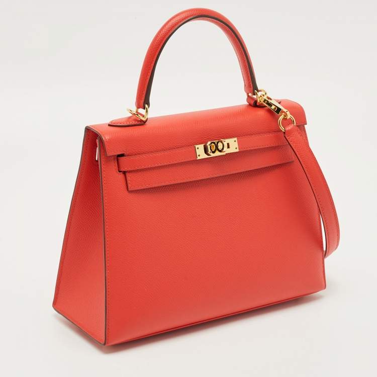 Pre Owned Hermes Rouge de Coeur Epsom Leather Gold Finish Kelly Sellier 25 Bag