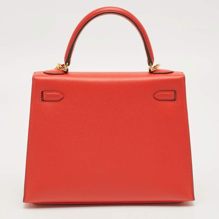 Pre Owned Hermes Rouge de Coeur Epsom Leather Gold Finish Kelly Sellier 25 Bag