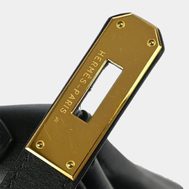 Pre Owned Hermes Kelly 32 Retourne Black Box Calf Handbag