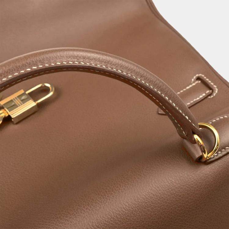 Pre Owned Hermes Kelly 32 Retourne Gold Veau Graine Leather Handbag