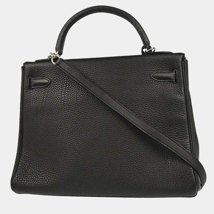 Pre Owned Hermes Kelly 32 Retourne Black Taurillon Clemence Leather Handbag