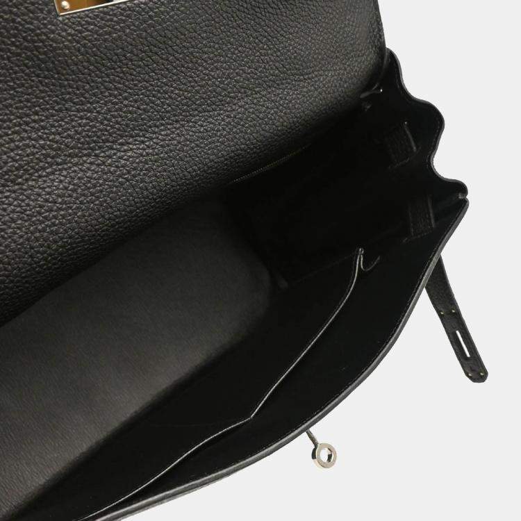 Pre Owned Hermes Kelly 32 Retourne Black Taurillon Clemence Leather Handbag