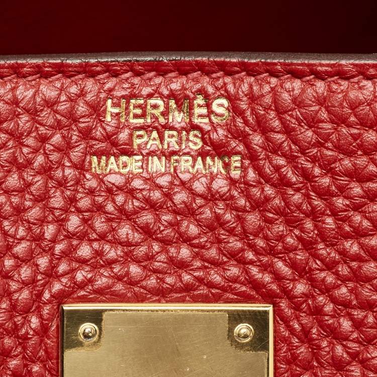 Pre Owned Hermes Rouge Tomate Taurillon Clemence Leather Gold Finish Birkin 35 Bag