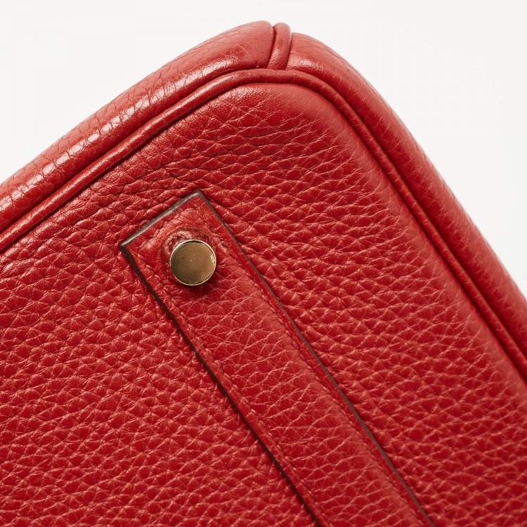 Pre Owned Hermes Rouge Tomate Taurillon Clemence Leather Gold Finish Birkin 35 Bag