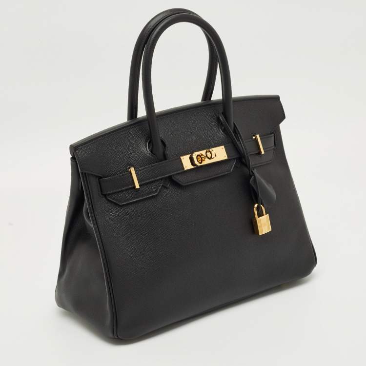 Pre Owned Hermes Noir Epsom Leather Gold Finish Birkin 30 Bag