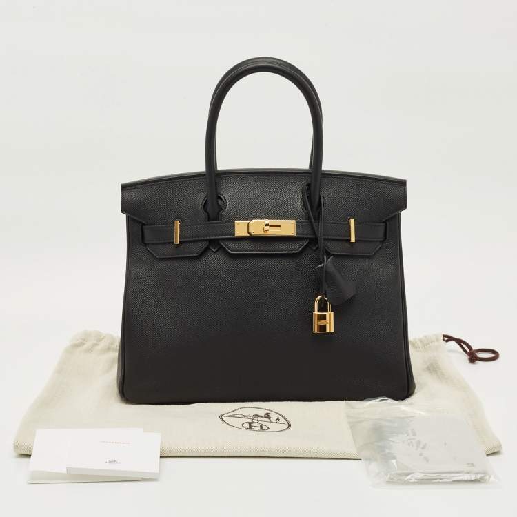 Pre Owned Hermes Noir Epsom Leather Gold Finish Birkin 30 Bag