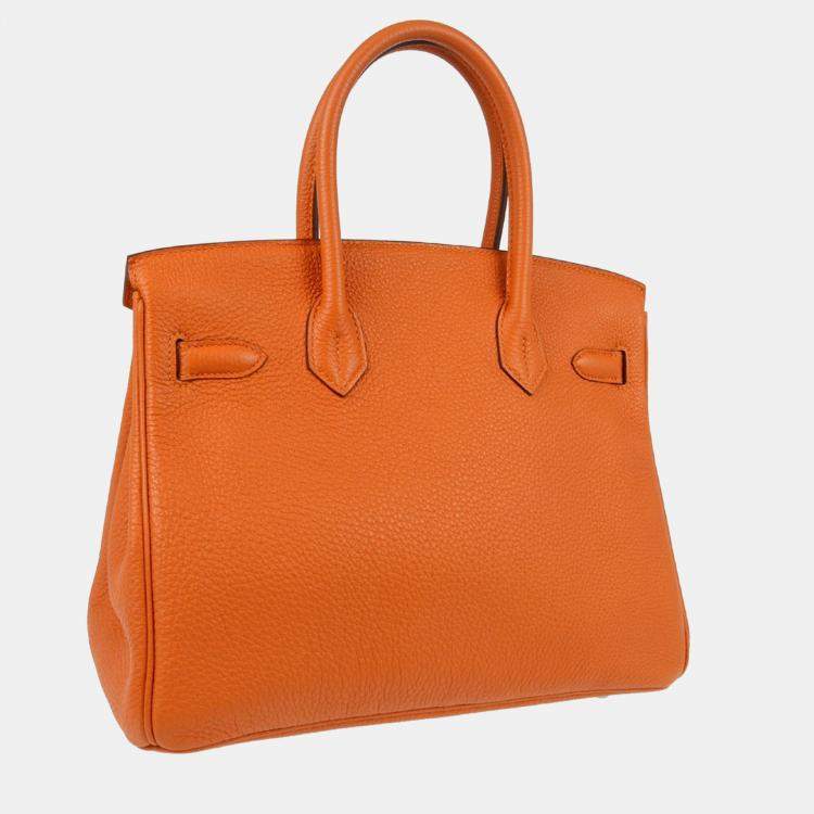 Pre Owned Hermes Birkin 30 Orange Togo Leather Tote Bag