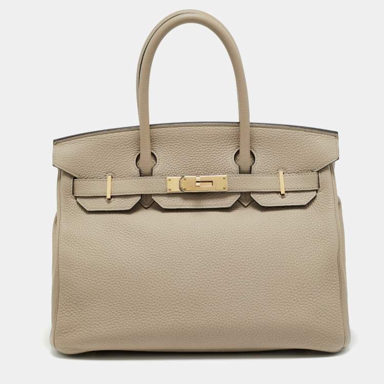 Pre Owned Hermes Gris Tourterelle Togo Leather Gold Finish Birkin 30 Bag