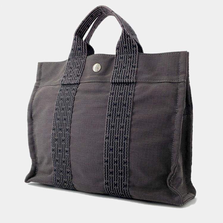 Pre Owned Hermes Herline PM Gray Nylon Canvas Tote Bag