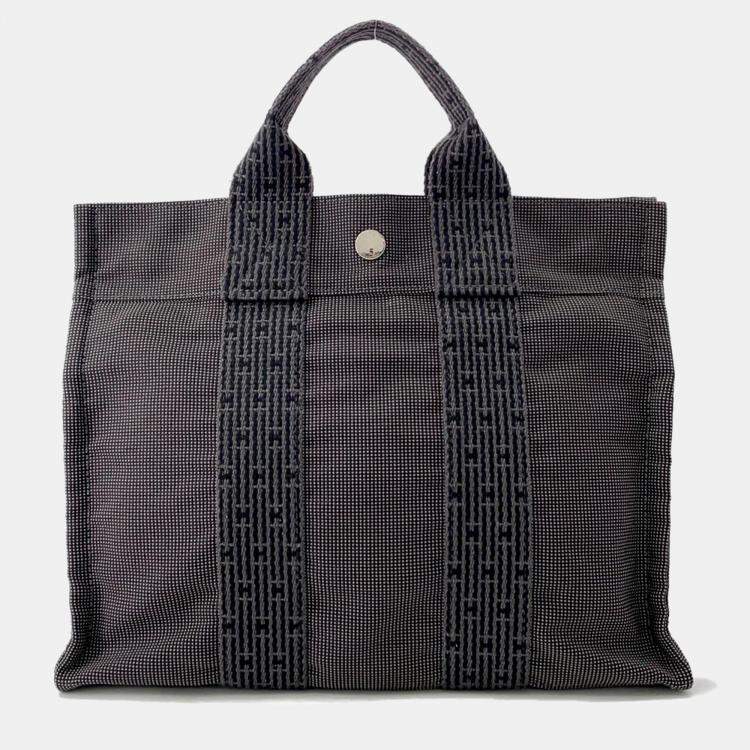 Pre Owned Hermes Herline PM Gray Nylon Canvas Tote Bag