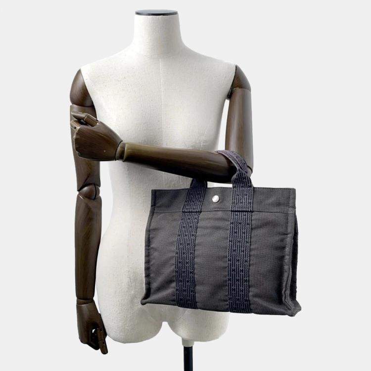 Pre Owned Hermes Herline PM Gray Nylon Canvas Tote Bag