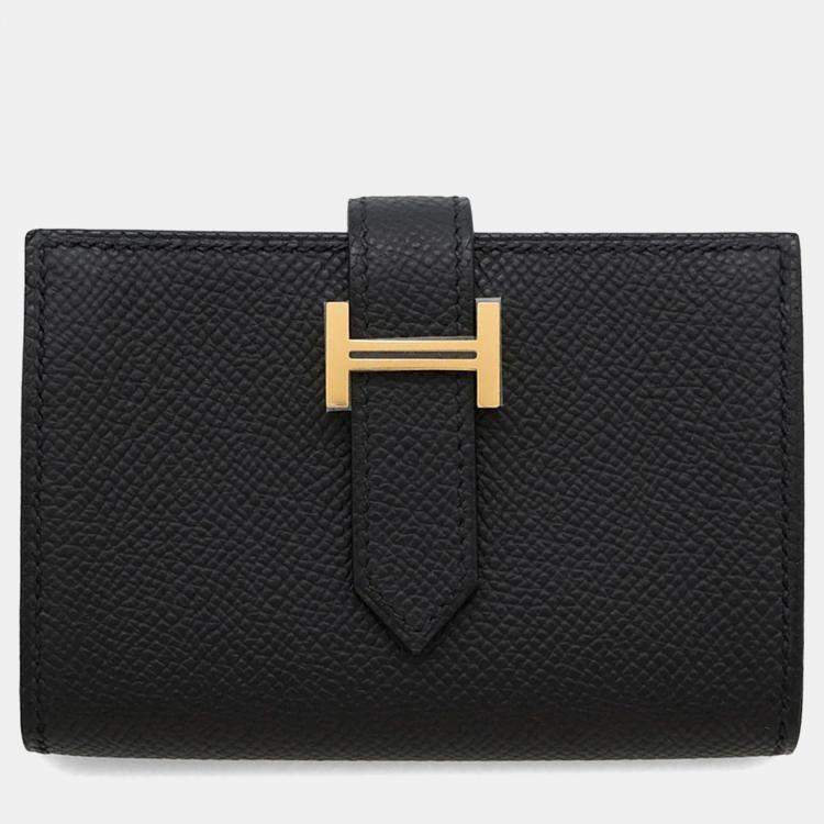 Pre Owned Hermes Bearn Mini Black Epsom Leather Wallet