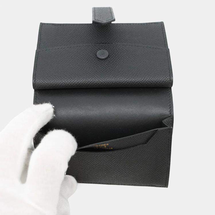 Pre Owned Hermes Bearn Mini Black Epsom Leather Wallet