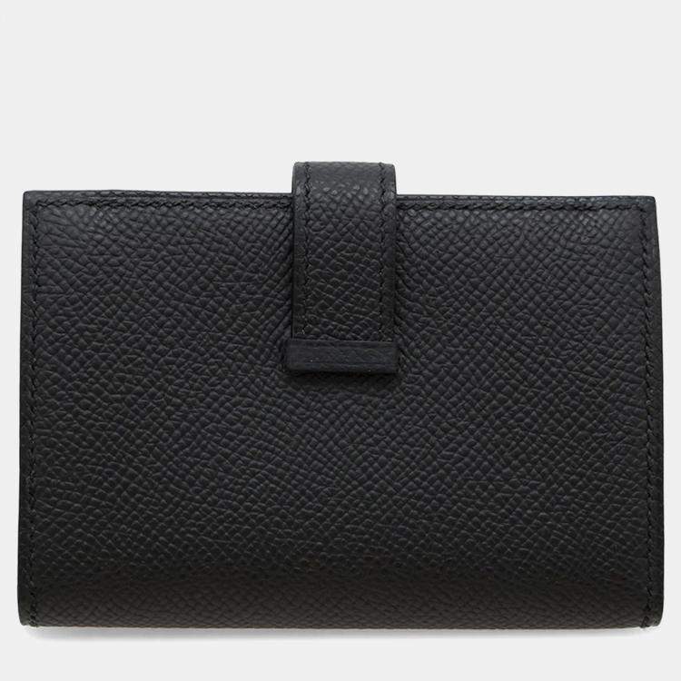 Pre Owned Hermes Bearn Mini Black Epsom Leather Wallet