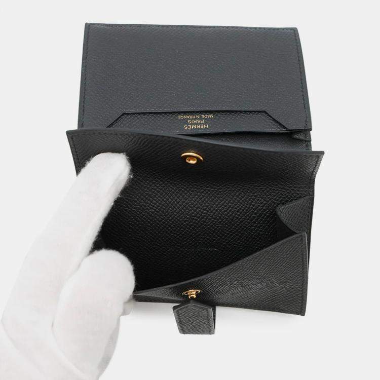 Pre Owned Hermes Bearn Mini Black Epsom Leather Wallet