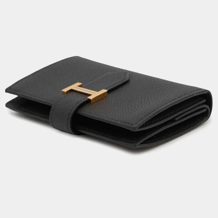 Pre Owned Hermes Bearn Mini Black Epsom Leather Wallet