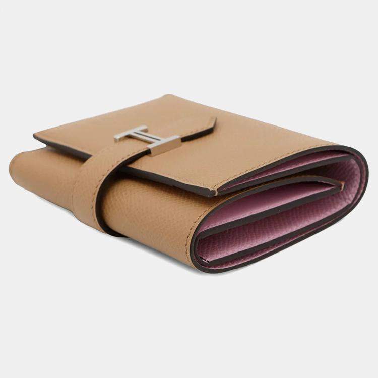 Pre Owned Hermes Bearn Compact Chai/Mauve Silvestre Epsom Leather Wallet
