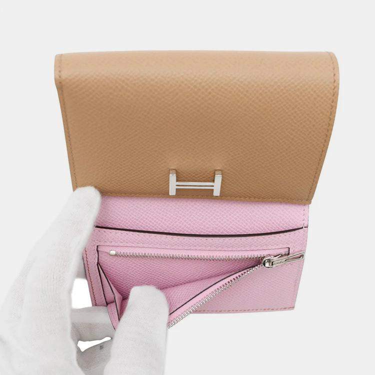 Pre Owned Hermes Bearn Compact Chai/Mauve Silvestre Epsom Leather Wallet