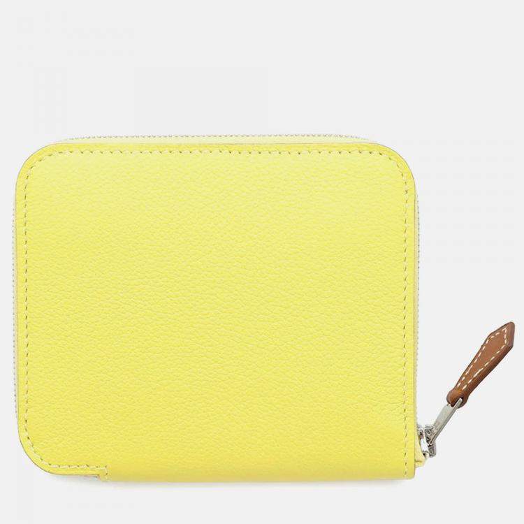 Pre Owned Hermes Azap Compact Lime Evercolor Leather Wallet