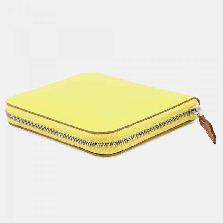 Pre Owned Hermes Azap Compact Lime Evercolor Leather Wallet
