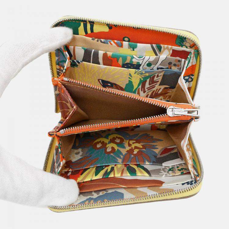 Pre Owned Hermes Azap Compact Lime Evercolor Leather Wallet