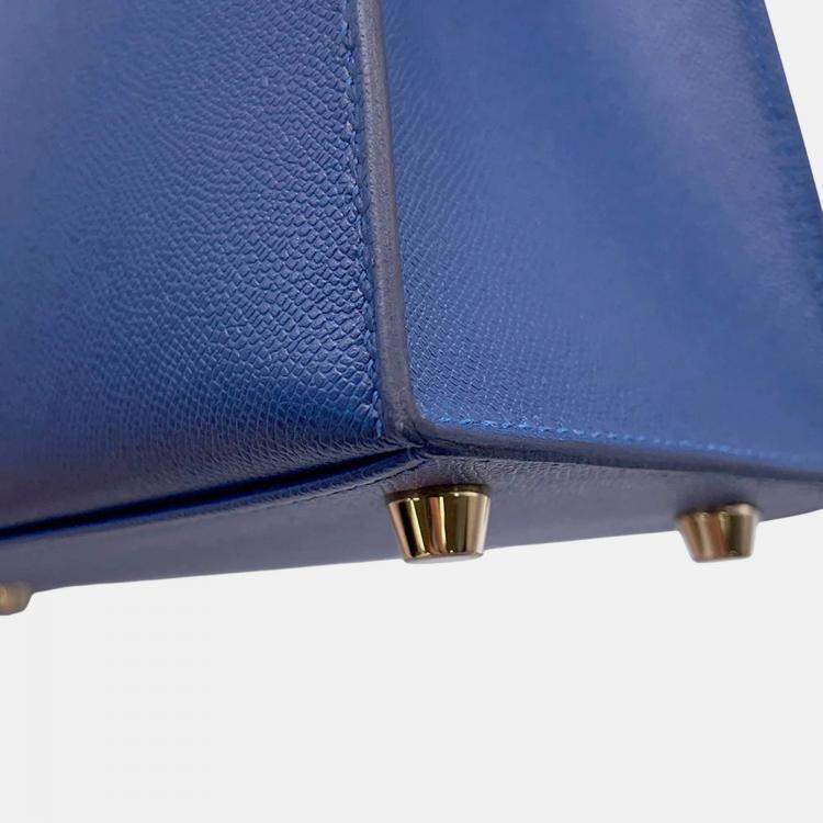 Pre Owned Hermes Kelly 25 Blue Tie Veau Madame Leather Shoulder Bag